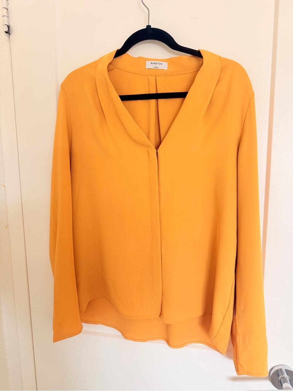 Aritzia Babaton V-Neck Long-Sleeve Blouse in Mustard - Picture 2 of 3